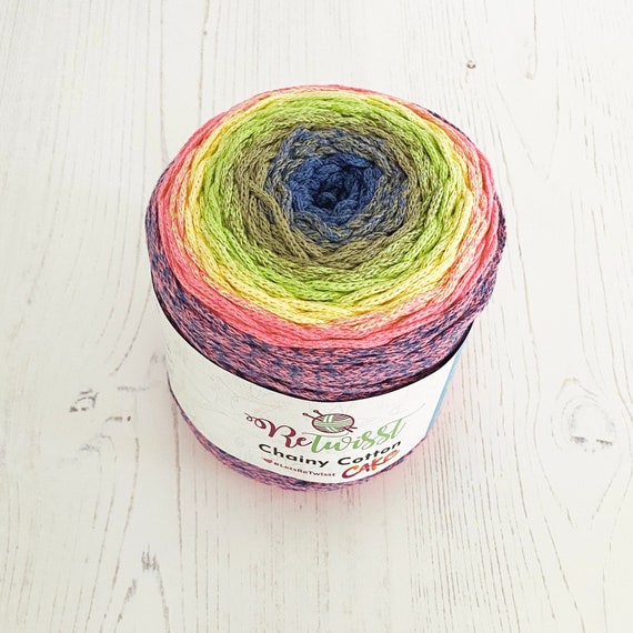 Recycled Chainy Cotton Cake Yarn for Knitting and Crochet. Five Colour  Gradient Retwisst Grey, Pink, Yellow, Green Recycled Craft Yarn 