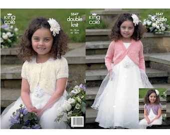 Knitting Pattern: Flower Girl and Bridesmaid Boleros for Girls 2-13 Years in Sparkle DK Yarn