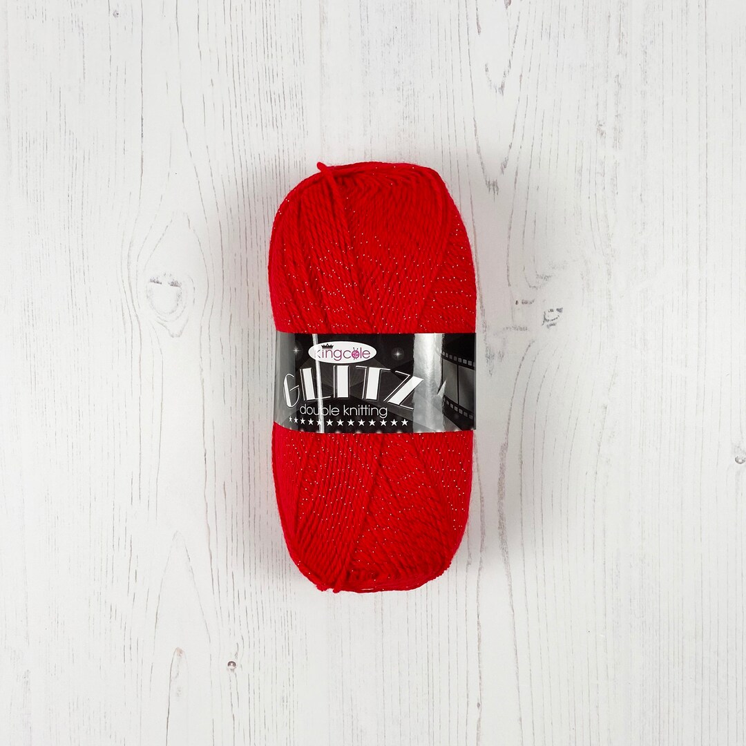 Yarn Red Glitz DK, Christmas Sparkle Yarn. 100g Balls of King Cole