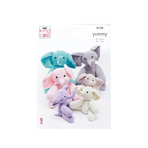 Knitting Pattern: Elephant in King Cole Yummy Yarn. Small and Large Knitted Soft Elephant Toy