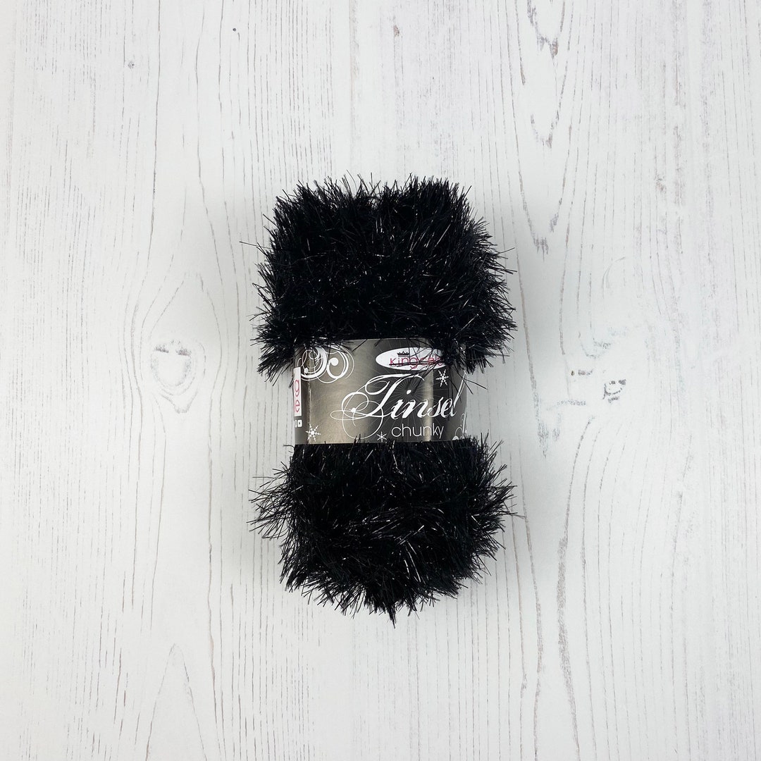 Tinsel Yarn Black Sparkle Tinsel Craft Wool. 50g Balls of King Cole