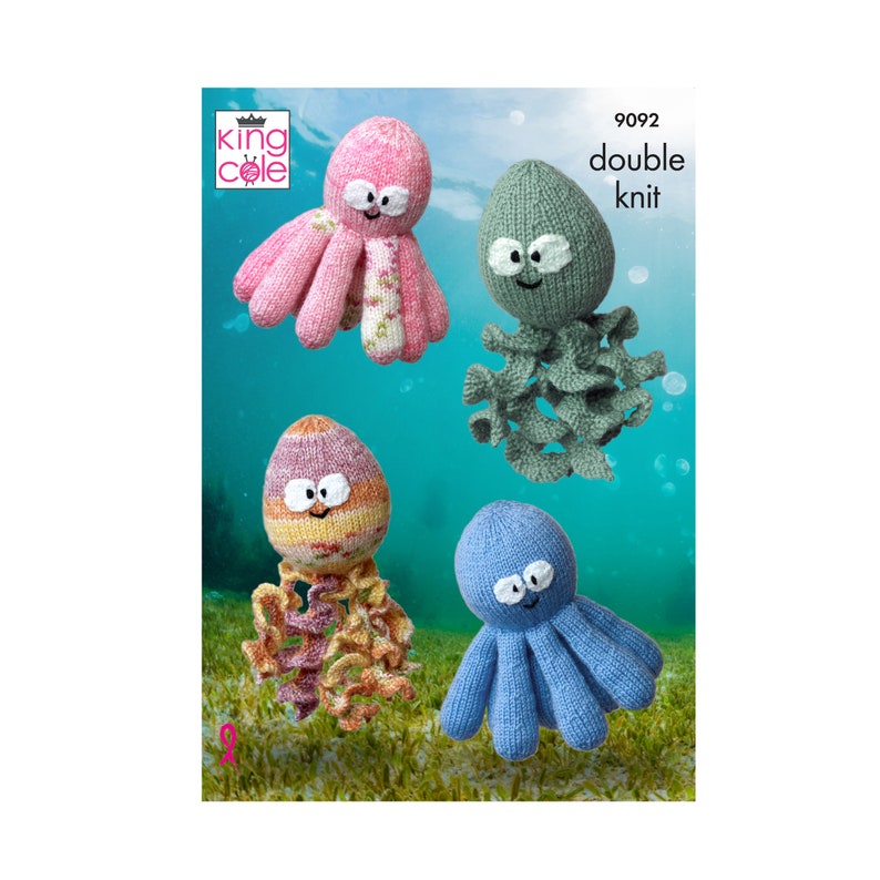 Patron de tricot : Octopus et Squid Toys en DK Yarn. Créatures marines amusantes à tricoter en fil DK. Modèle de tricot de jouet inhabituel image 1