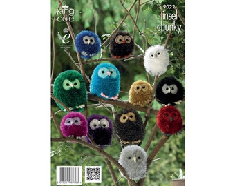 Knitting Pattern: Owls Knitted in Tinsel Chunky Yarn. Small, Medium and Large Owls. Knit a Toy Owl