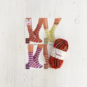 Sock Knitting Kit. Socks in Watermelon Footsie Self Striping Yarn. 100g Ball of 4 Ply Sock Yarn with Pattern