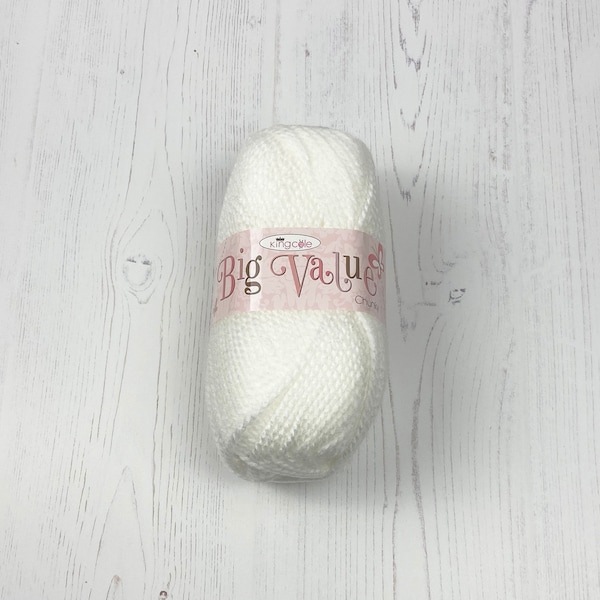 Chunky Yarn: White Big Value Chunky Yarn. 100g Ball of King Cole Big Value Chunky Yarn in White