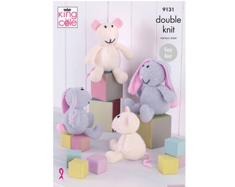 Modèle de tricot : jouet lapin et souris facile à tricoter en fil DK. Jouets lapin et souris faciles à tricoter. Modèle de tricot de jouet animal amusant