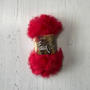 Yarn: Red Fake Fur Toy Yarn for Toy and Accessories Knitting. James C Brett Faux Fur Wool, Red, 100g Balls