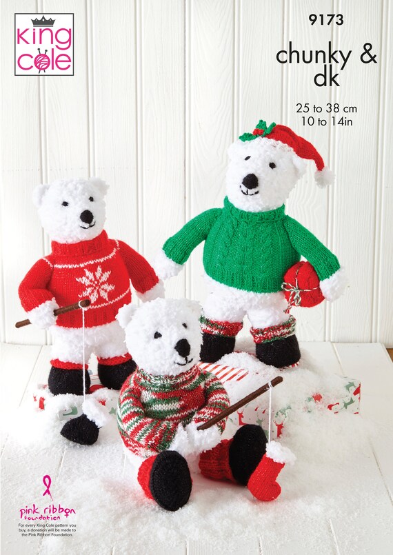King Cole Novelty Christmas Polar Bears Knitting Pattern 9173 - Chunky & DK King Cole Novelty Christmas Polar Bears Knitting Pattern 9173 - Chunky & DK