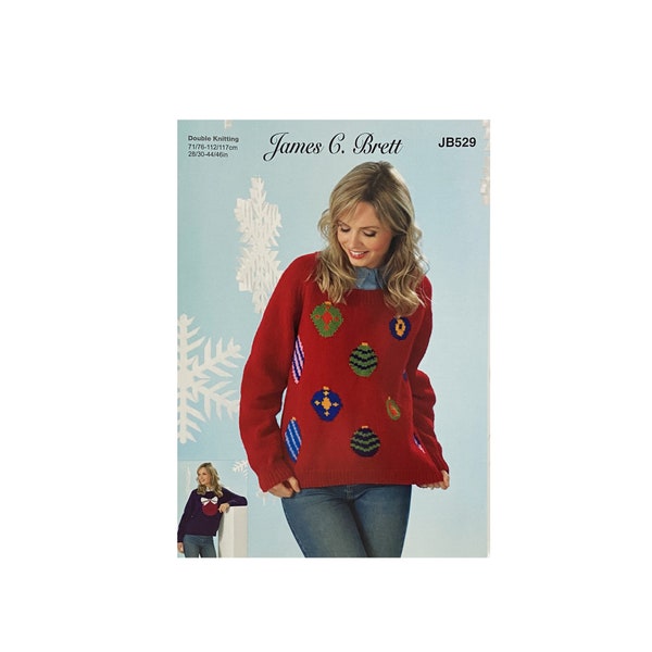 Knitting Pattern: Adult Sweater with Christmas Baubles. Xmas Jumpers in DK Yarn. Two Adult Christmas Jumper Knitting Patterns