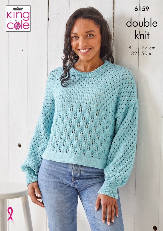 Lace Sweater Knitting Pattern: King Cole Denim DK Yarn (printed