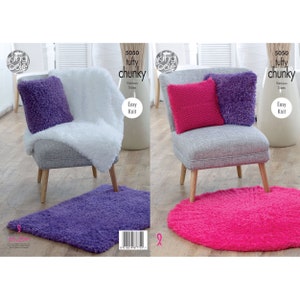Knitting Pattern: Cushions, Rugs, Blankets Hand-Knitted in Tufty Chunky Yarn