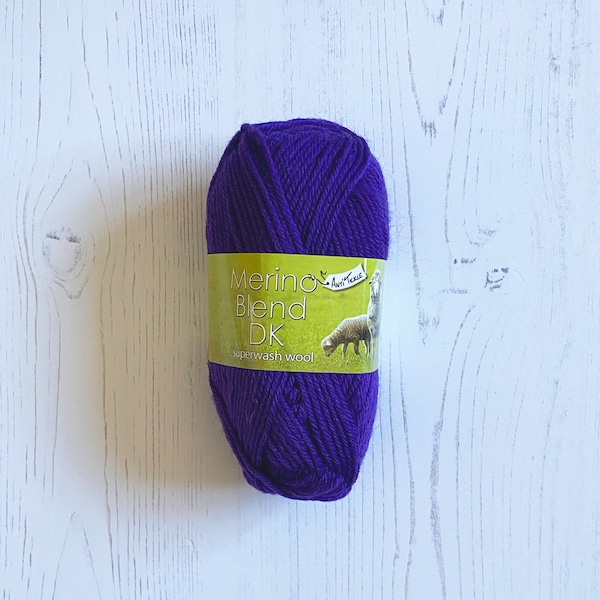 DK Yarn: Merino Blend, Purple, 50g. Light Worsted King Cole Merino Blend Yarn in Emperor. 100% Pure New Wool