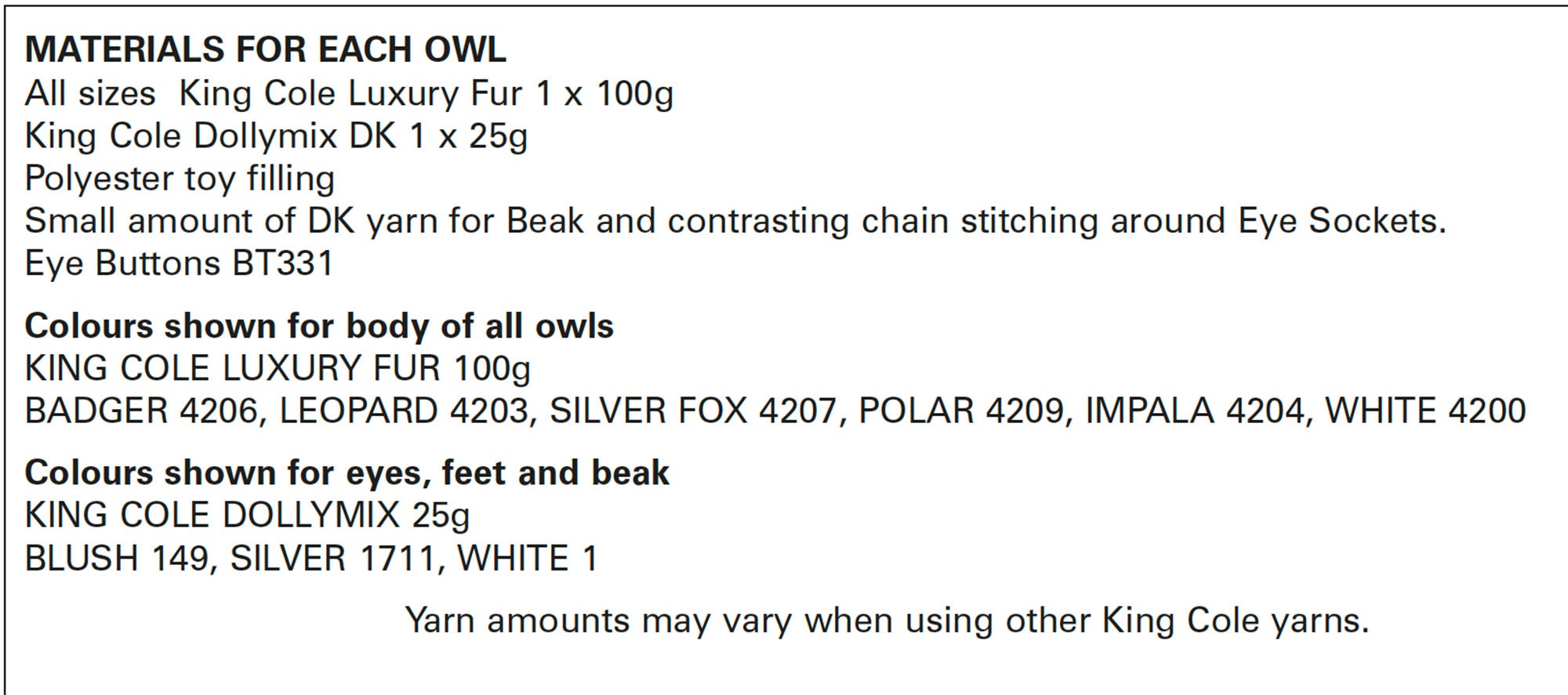Knitting Pattern: Baby Owls in King Cole Luxury Faux Fur Yarn – YardandYarn