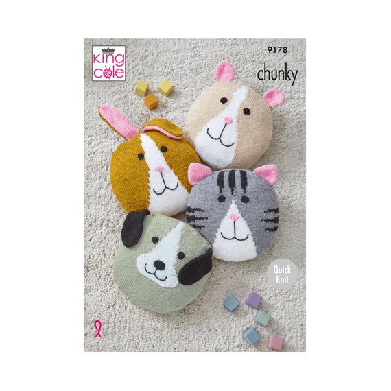 King Cole Novelty Animal Cushion Covers Knitting Pattern 9178 - Chunky King Cole Novelty Animal Cushion Covers Knitting Pattern 9178 - Chunky