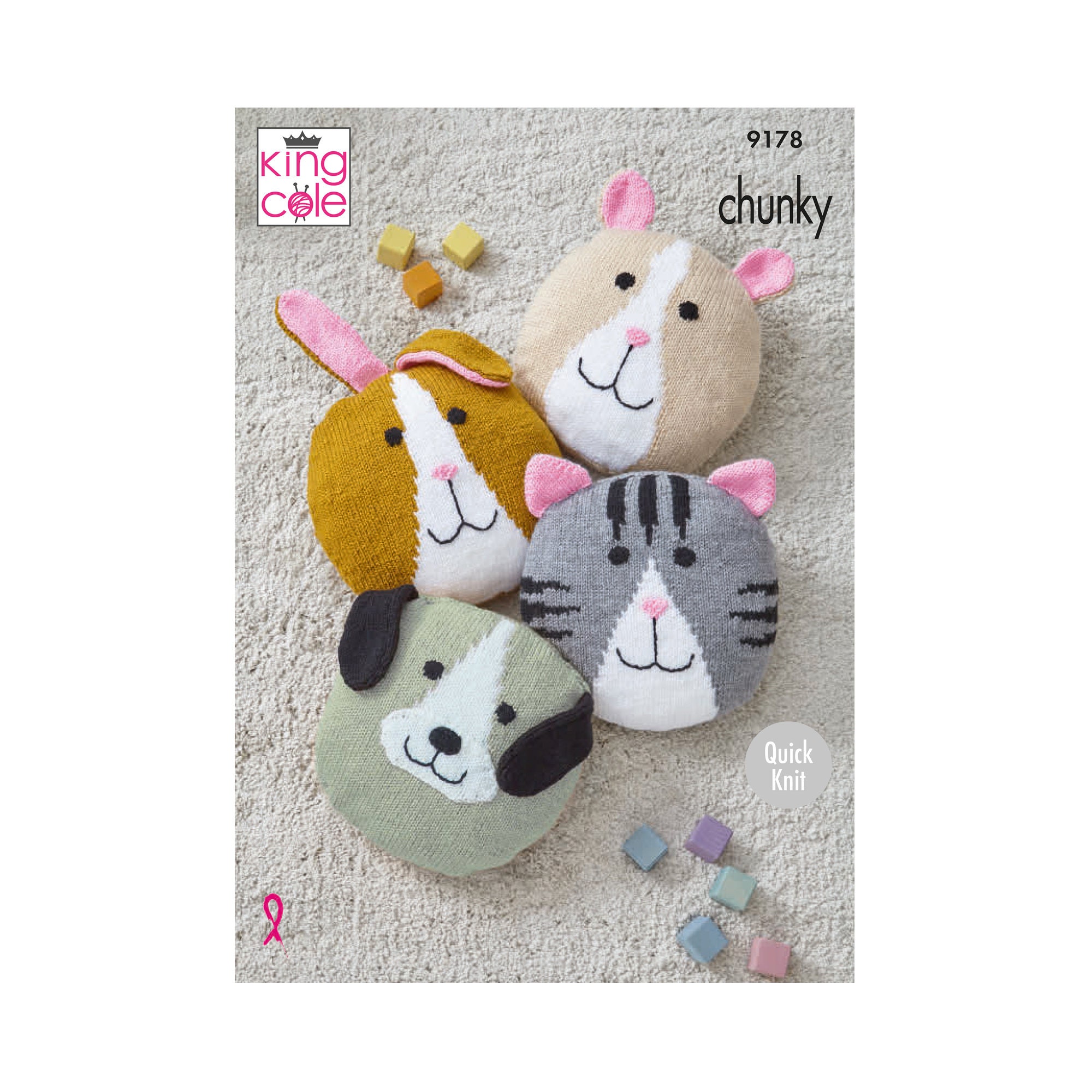 King Cole Novelty Animal Cushion Covers Knitting Pattern 9178 - Chunky King Cole Novelty Animal Cushion Covers Knitting Pattern 9178 - Chunky