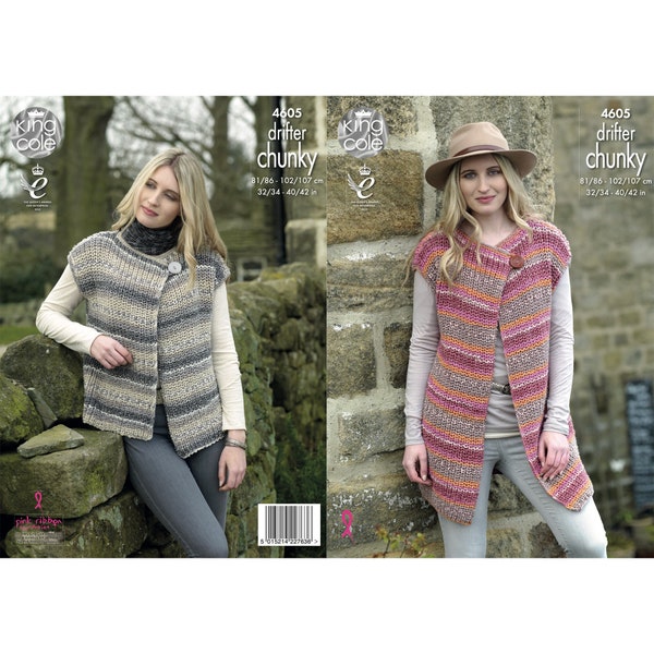 NEW Knitting Pattern: Chunky Ladies Waistcoats. Knit Short or Long Vest in Bulky Yarn.