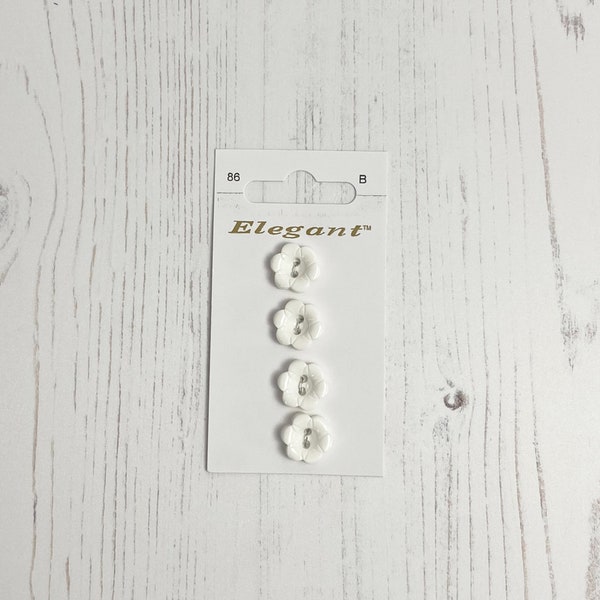 Buttons: 4 White Flower Buttons with Petal Detail. 16mm Diameter Buttons, Ideal for Baby Clothes