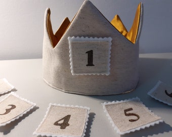 Birthday crown with 6 numbers, first birthday crown, children crown, boy crown, girl crown, fabric crown