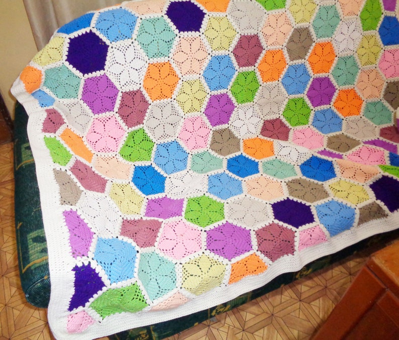 Crochet Lily Flower Afghan Queen Size Blanket Crochet Afghan Etsy