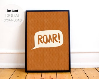 ROAR! Hand-Lettered Art Print (DIGITAL DOWNLOAD), Gender Neutral Playful Decor, Printable Wall Art for Nursery, Baby, Kids Room, or Playroom