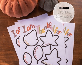 Printable Thankful Tree Leaves (DIGITAL DOWNLOAD), Fall Kids Classroom/Homeschool Activity, 30 Days of Thanksgiving Gratitude Practice