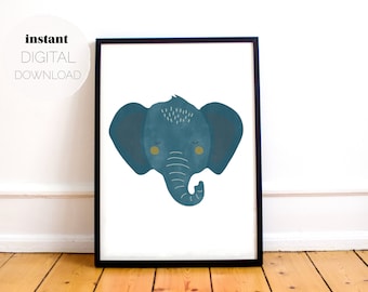 Impresión vertical de elefante mínimo / Descarga digital / Póster imprimible / Guardería, Bebé, Habitación para niños, Arte de pared de sala de juegos / Decoración escandinava lúdica