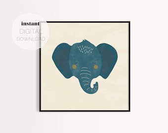 Impresión mínima de la plaza del elefante / Descarga digital / Póster imprimible / Guardería, Bebé, Habitación para niños, + Arte de la pared de la sala de juegos / Decoración escandinava lúdica