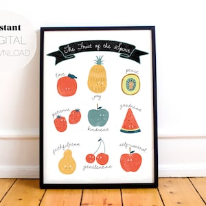 Fruit of the Spirit Print (Digital Download), Christian Bible Verse Scripture Poster, Printable Wall Art for Nursery, Kids Room or Playroom