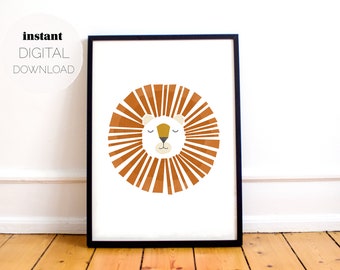 Geometric Lion Vertical Print: White Background (Digital Download), Printable Poster, Wall Art for Nursery, Baby, Kids Room, or Playroom