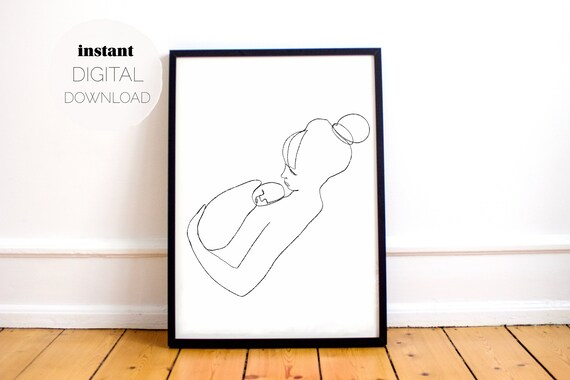 Mom and Baby Single Line Drawing Digital Download Large | Etsy