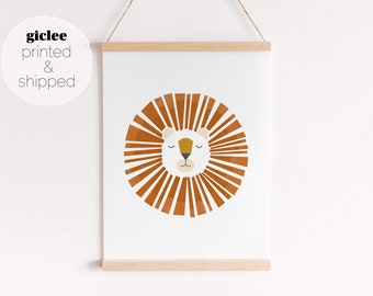 Geometric Lion Giclee Print (PRINTED & SHIPPED), Safari Animal Poster, Boho Minimal Scandi Decor, Wall Art for Nursery, Baby, Kids, Playroom