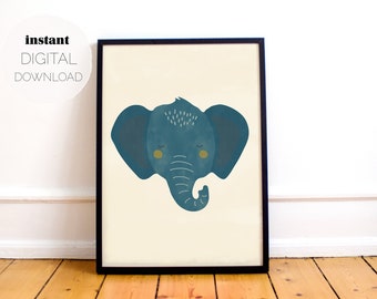Minimal Elephant Vertical Print | Digital Download | Printable Poster | Nursery, Baby, Kids Room, Playroom Wall Art | Playful Scandi Decor