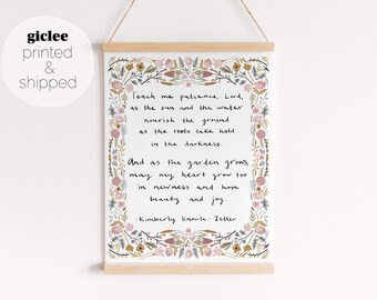 Hand-Lettered Garden Prayer Giclee Print (PRINTED & SHIPPED), Illustrated Floral and Botanical Quote Poster, Boho Scandi Christian Wall Art
