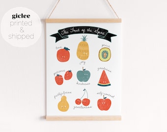 Fruit of the Spirit Giclee Print (IMPRESO Y ENVIADO), Póster de versículos bíblicos cristianos, Arte de pared de las Escrituras para guardería, sala de niños o sala de juegos
