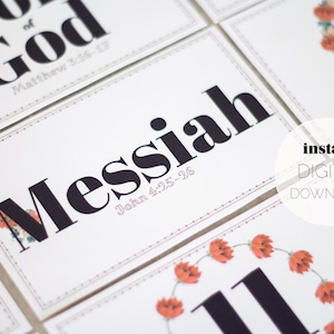 Names of Jesus Advent Cards: 3x5" (DIGITAL DOWNLOAD), Printable Christmas Countdown, Family Advent Calendar, Kids Scripture Activity