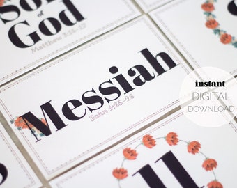 Names of Jesus Advent Cards: 3x5" (DIGITAL DOWNLOAD), Printable Christmas Countdown, Family Advent Calendar, Kids Scripture Activity