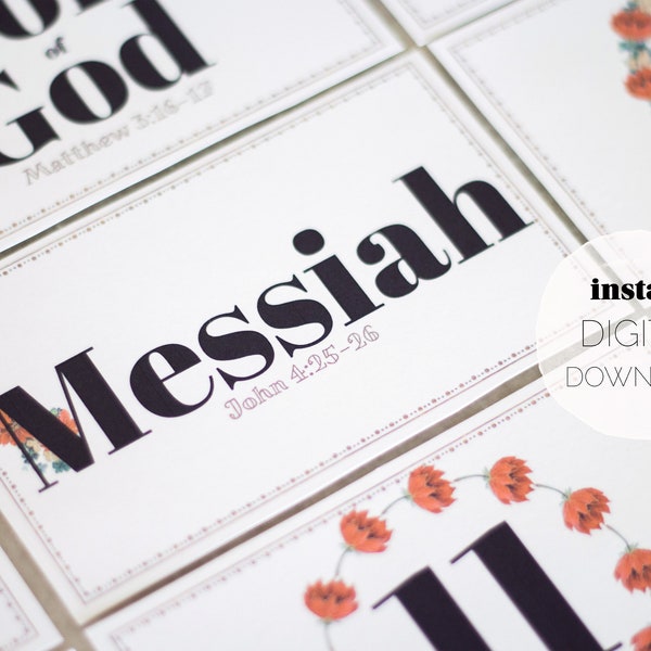 Names of Jesus Advent Cards: 3x5" (DIGITAL DOWNLOAD), Printable Christmas Countdown, Family Advent Calendar, Kids Scripture Activity