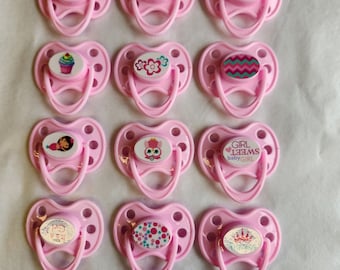 Magnetic Pacifier For Dolls 12 pc  (It's a Girl )Design