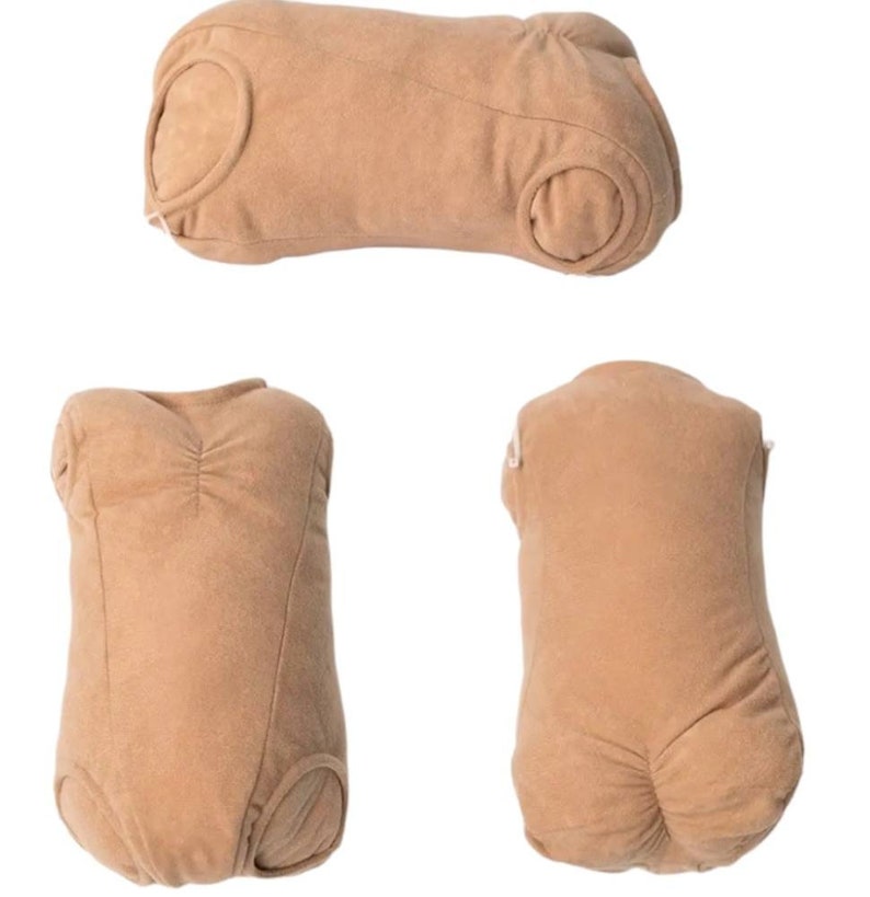 May include: Three brown fabric doll body parts for a reborn doll. The body parts include the torso, legs, and arms. The fabric is soft and plush.