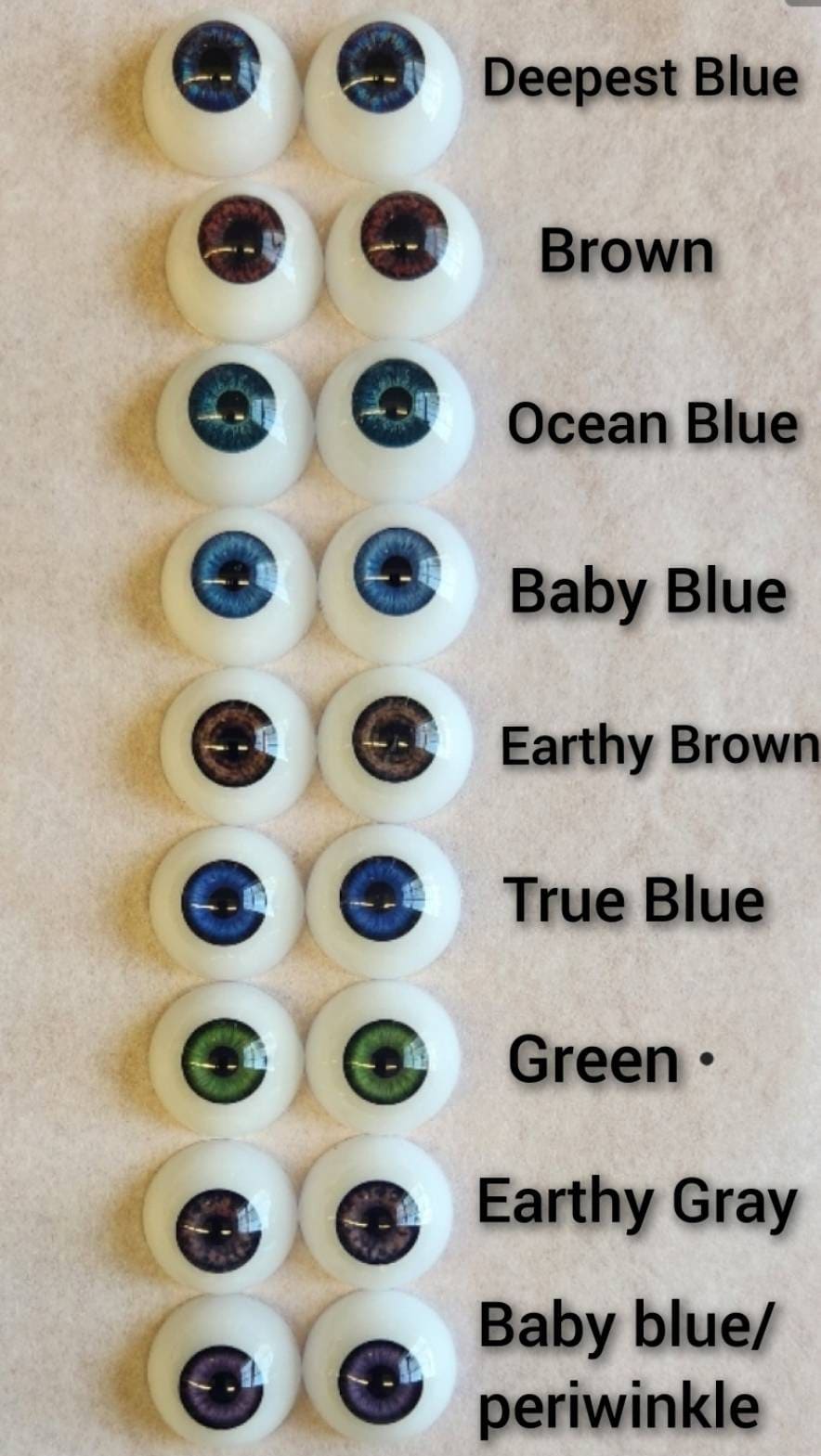 1PR of your choice (18mm - 24mm) Half Round Acrylic Eyes