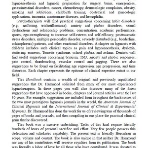 Puede incluir: Un libro titulado "Handbook of Clinical Hypnosis" del Dr. Hammond. La portada del libro es blanca con texto negro. El libro trata sobre la hipnosis cl&iacute;nica y contiene sugerencias para terapeutas y profesionales.