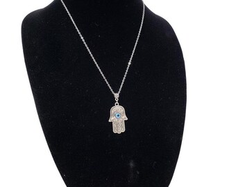 Hamsa Hand Evil Eye bead Necklace with chain 1.15"H x 0.90"W
