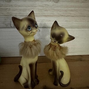 Vintage Siamese Cat Pair with Fur Collars