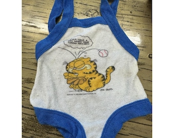 Raro body vintage de bebé Garfield de los años 80, de 6 meses de antigüedad, nuevo/sin usar.