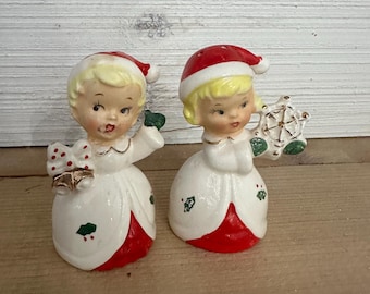 Bonnet de Noel vintage Napco pour enfants, joyeux Noël et poivrières réparées