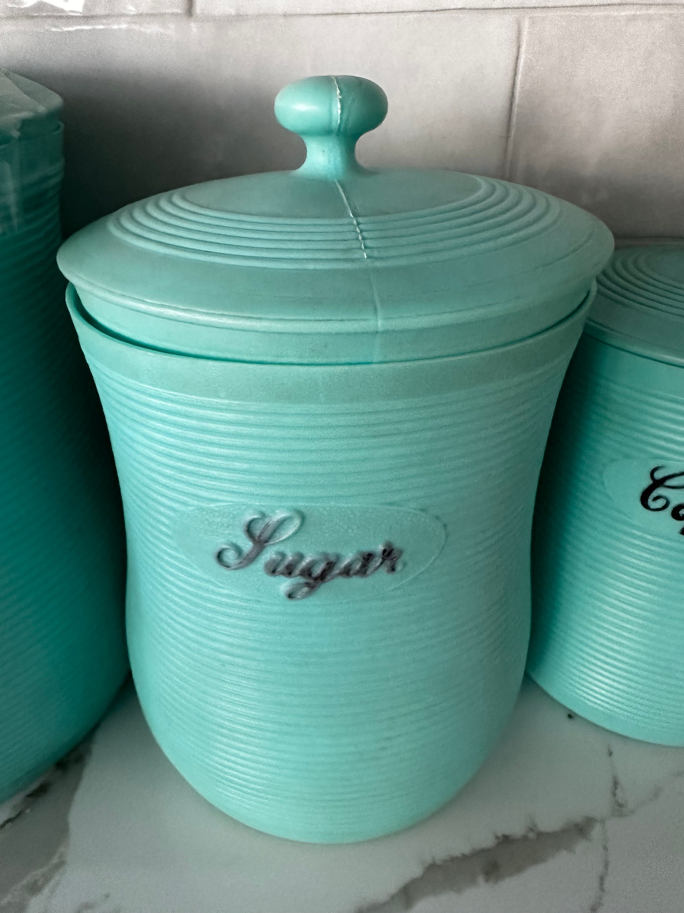 Set Di Barattoli In Gres Savannah Turquoise Da 3 Pezzi, Vintage, Microonde E Lavastoviglie - 3