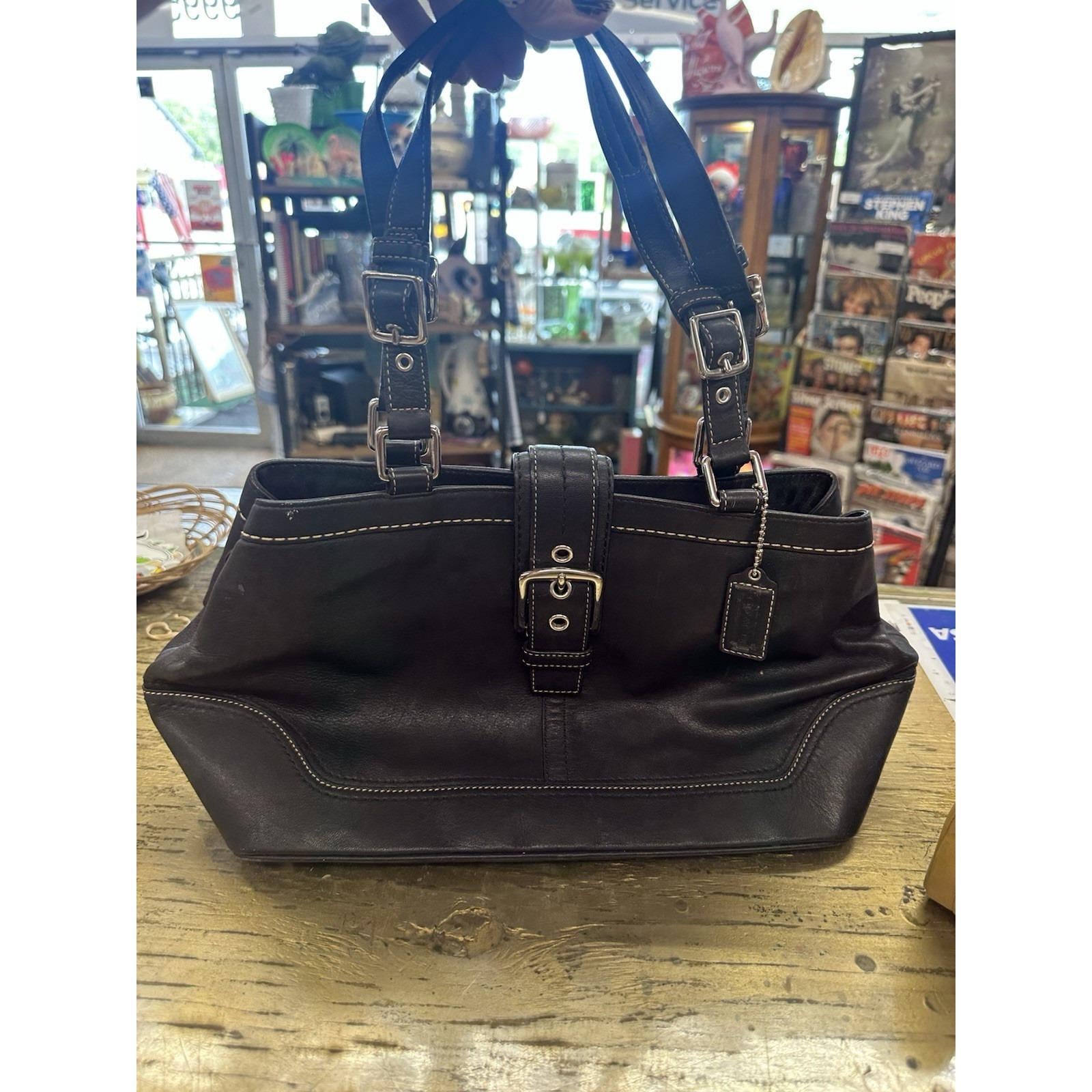 希少 Coach ハンプトン グリーンステッチ ホースビット バッグ レザー 黒 Coach hampton bag - Etsy 日本