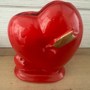 Vintage Red Heart Planter with Gold Arrow