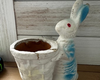 Vintage Paper Mache  Blue Bunny Candy Holder