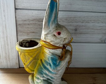 Vintage Paper Mache Blue  Bunny Candy Holder